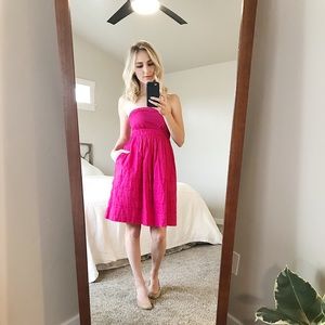 Anthropologie strapless hot pink dress